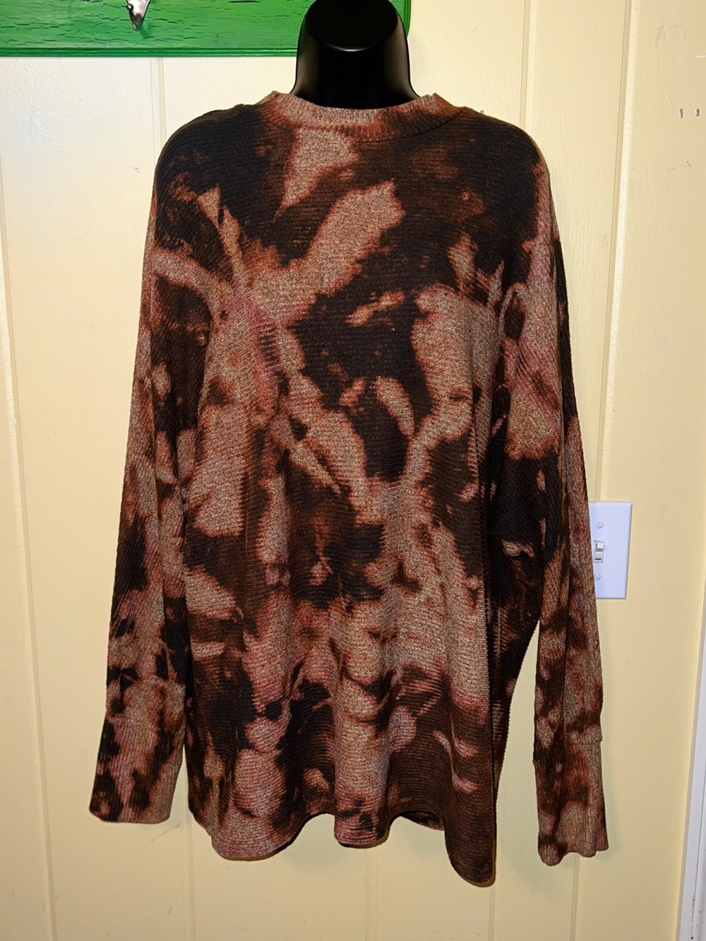Matty M Brown Acid Wash Ribbed Knit Crew Neck Rayon Sweater Grunge Boho Size XXL